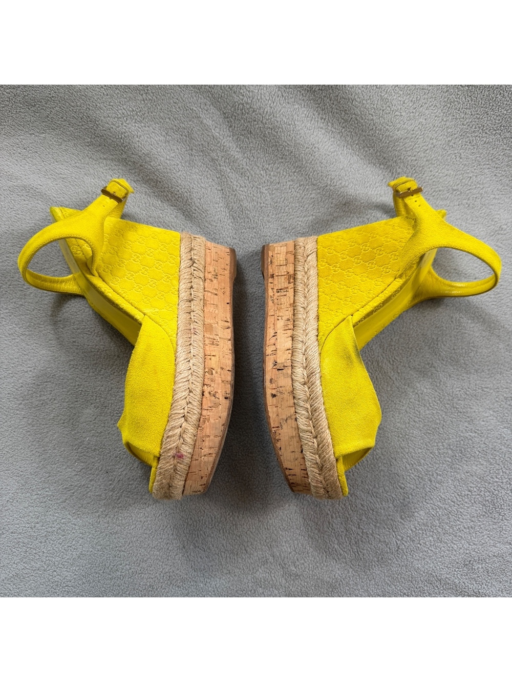 Gucci Microguccissima Yellow Suede Espadrille Platform Wedge Sandals 36.5 - Picture 6 of 13